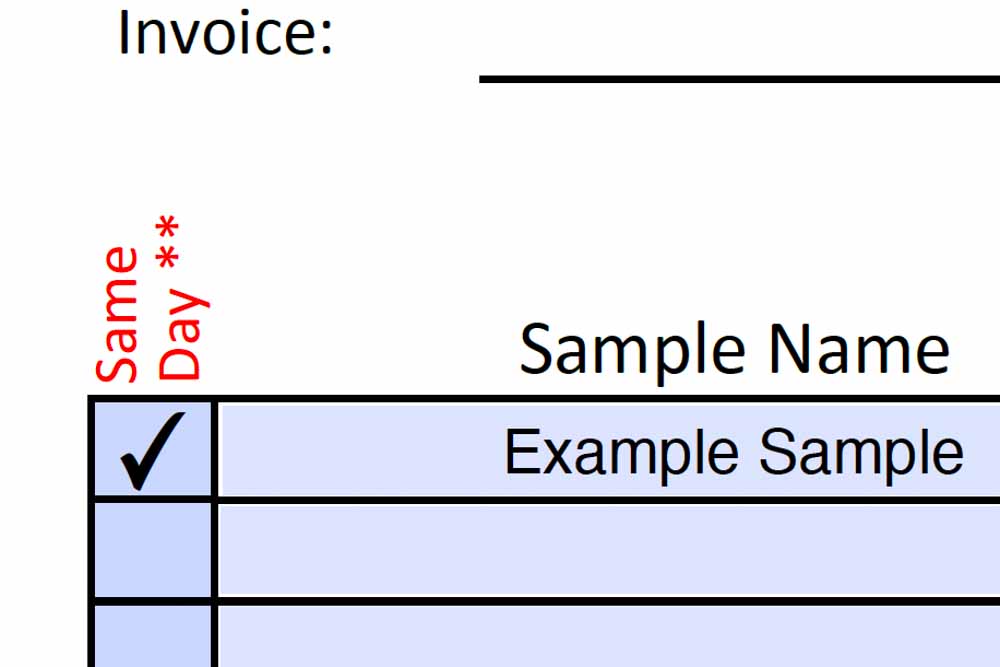 A screenshot showing where someone should mark on the Altitude Consulting Chain of Custody if they want to submit the sample for same day testing.